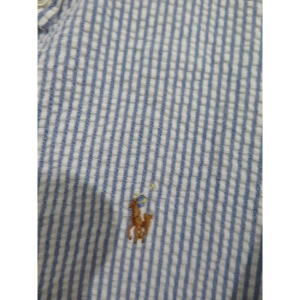 Ralph Lauren Boys Sz 12/14 Blue Striipe Short Sleeve Oxford Shirt Preppy
